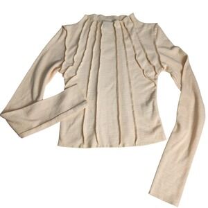Edikted Ribbed Mock Neck Long Sleeve Top Cream Sz Medium fitted casual high neck